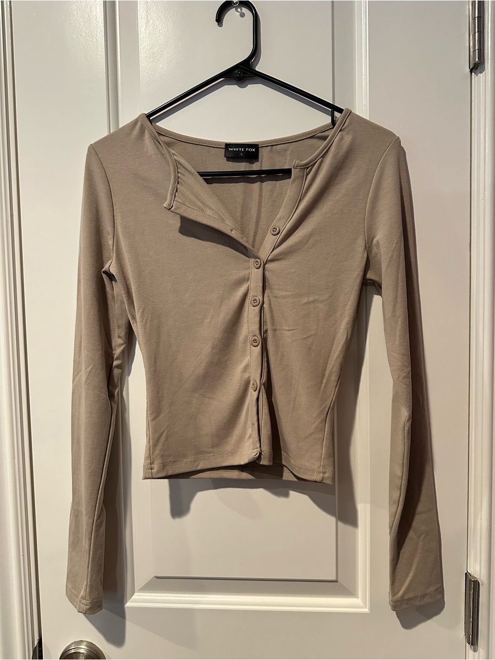 White Fox Women's Long Sleeve Button Crop Top — Taupe